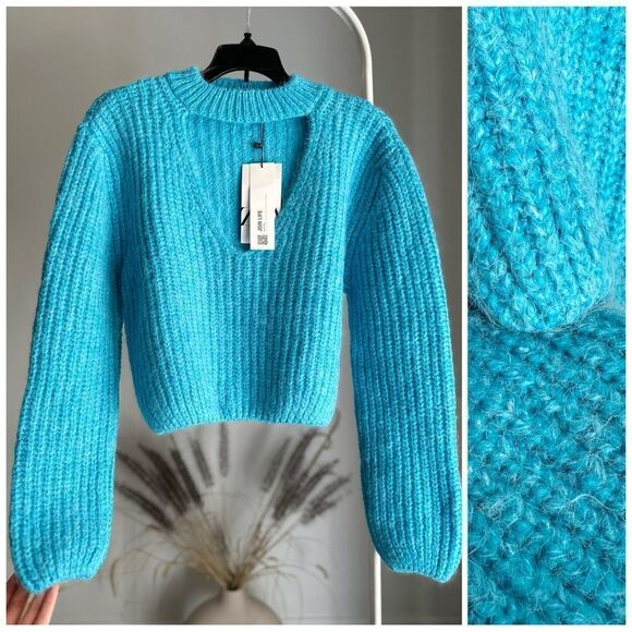 Zara Chocker Knit Blue Sweater New - Picture 1 of 7
